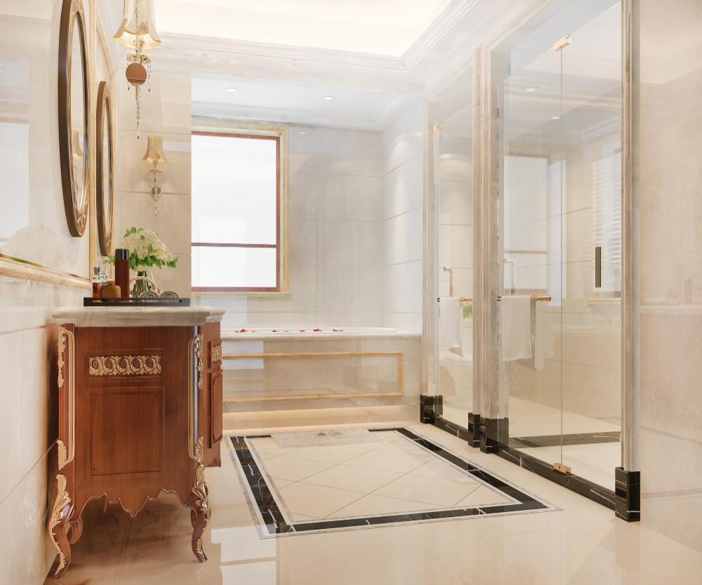 Bathroom Renovation Wolverhampton with a modern walk-in shower and luxury tile finish.
