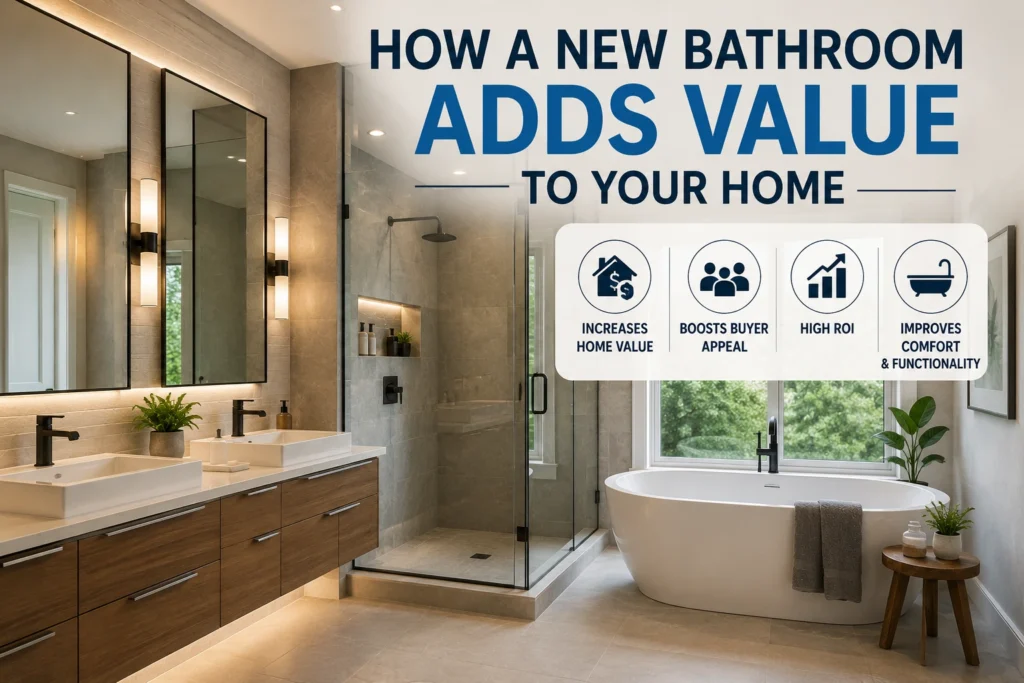 Modern bathroom renovation showing how a new bathroom adds value to your home