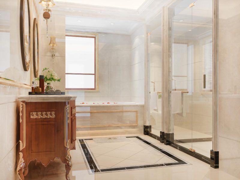Bathroom Renovation Wolverhampton with a modern walk-in shower and luxury tile finish.