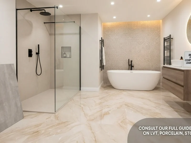 Professional bathroom fitters in Pendeford installing a modern bathroom with premium fixtures and wall tiles.